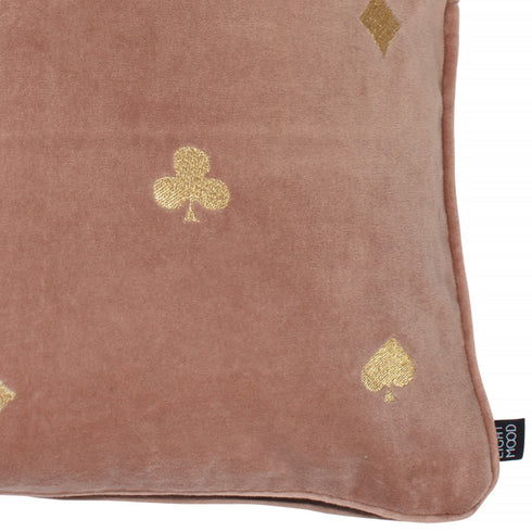 Pillow in Dirty pink color with Gold embroidery close up