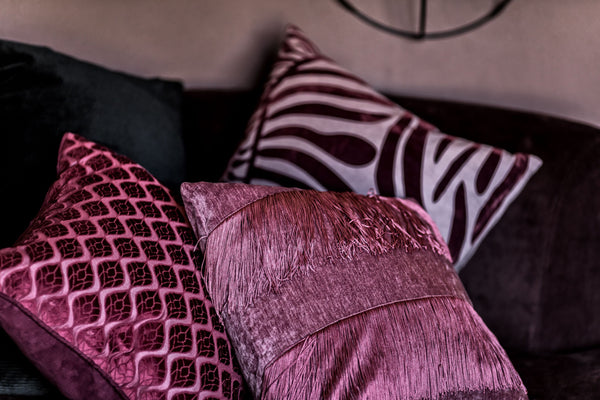 Stefanie, Cushion Cover, W45xL45cm, Plum, Fringes Styled