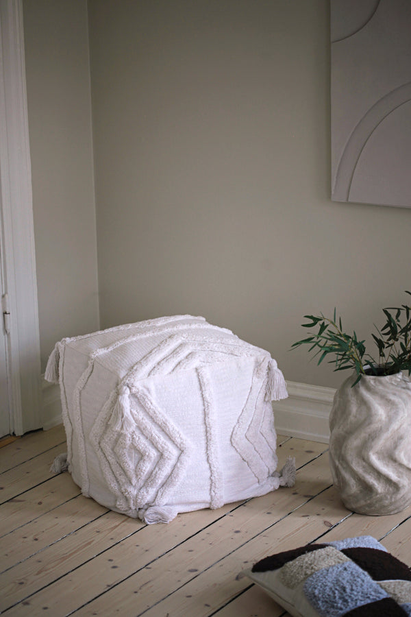Amal, Pouf, H45W45xD45cm, Off White, Thassels Styled