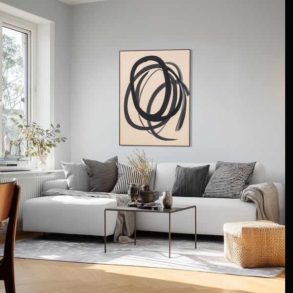 Circles, Painting, H100xW80xD3,8cm, Black(Brown Styled
