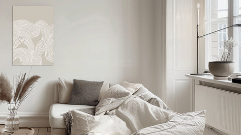 Lines in sand as a Print Art in Sand White colors. In a livingroom