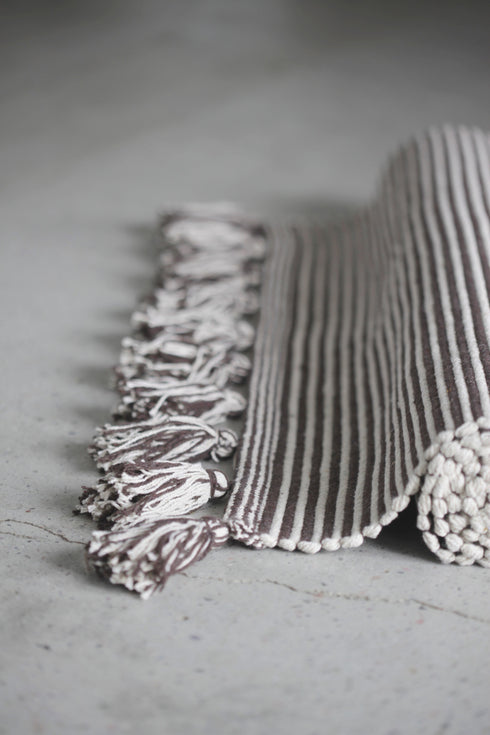 Homer, Carpet, W60xL120 cm, Brown/Off White, Tassels