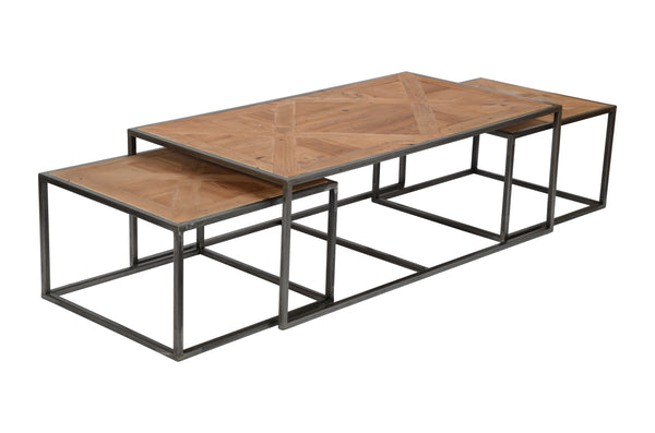 Maison, Coffe Table Nest, W130xD67,5xH45cm/W60xD60xH38cm, Solid Pine Parquet, Set of 2