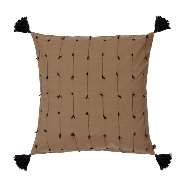 Ransvik, Cushion Cover, H60xW60cm, Black/Tobacco, Thassels