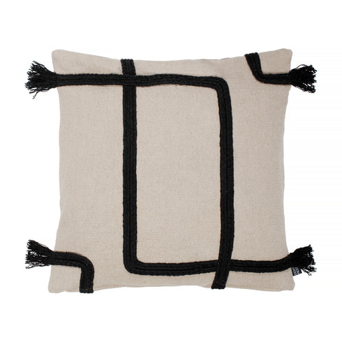 Vero, Cushion Cover, H50xW50cm, Sand/Black, Thassels