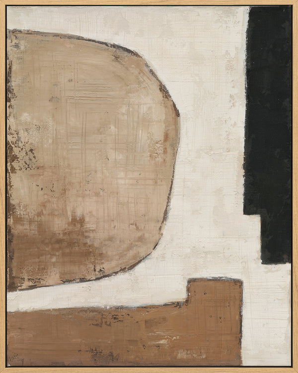 Almost, Framed printing linen weave gesso canvas, H100xW80xD3.8cm, Camel/beige/black