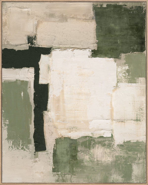 Texture, Framed printing soft gesso canvas with hand touch, H100xW80xD3.8cm, Green/white