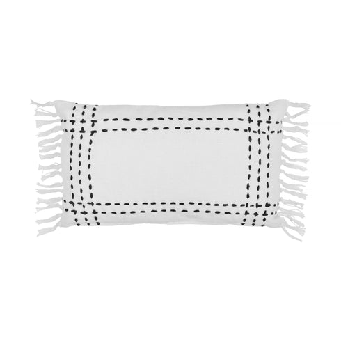 Finca, Cushion Cover, H30xW50cm, White/Black, Fringes