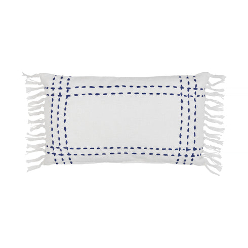 Finca, Cushion Cover, H30xW50cm, White/Blue, Fringes