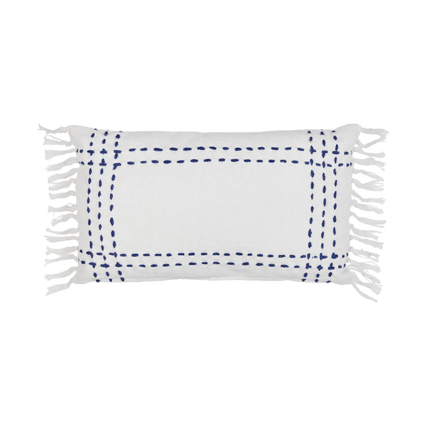 Finca, Cushion Cover, H30xW50cm, White/Blue, Fringes