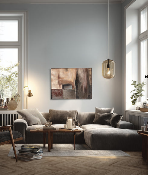 Cetera, Framed hand painting, H120xW90xD4,5cm, Brown