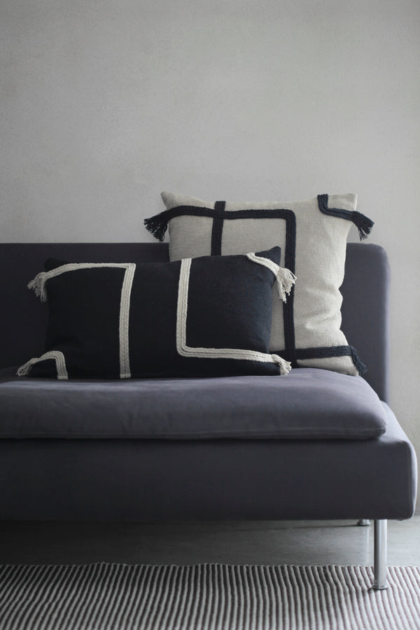 Viale, Cushion Cover, H40xW60cm, Black/Beige, Thassels Styled