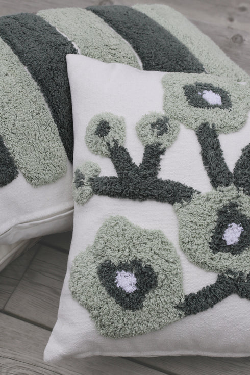 Poppy, Cushion Cover, H45xW45cm, Natural Beige/Green/White