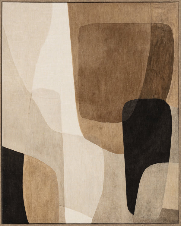 Border, Framed printing bamin canvas, H100xW80xD3.8cm, Camel/beige/black