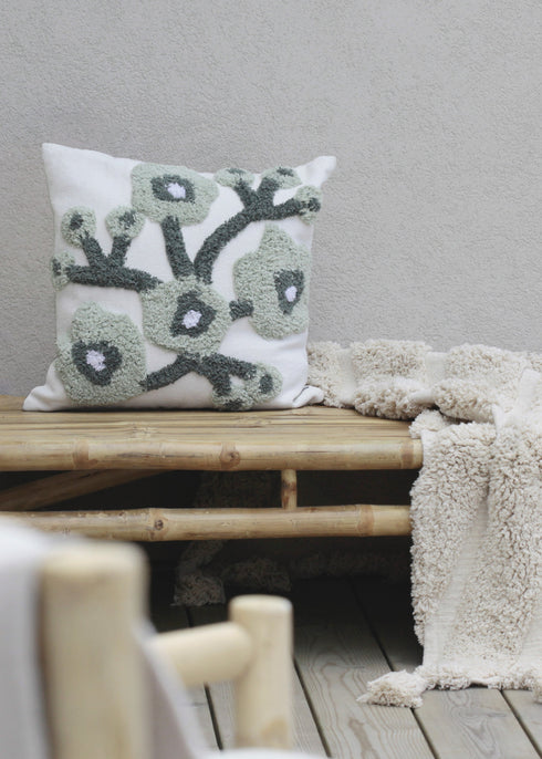 Poppy Cushion Cover, Natural Beige/Green/White