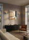 Almost, Framed printing linen weave gesso canvas, H100xW80xD3.8cm, Camel/beige/black Styled