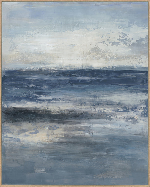 Ocean, Framed printing soft gesso canvas with hand touch, H100xW80xD3.8cm, Ocean/Harbour blue