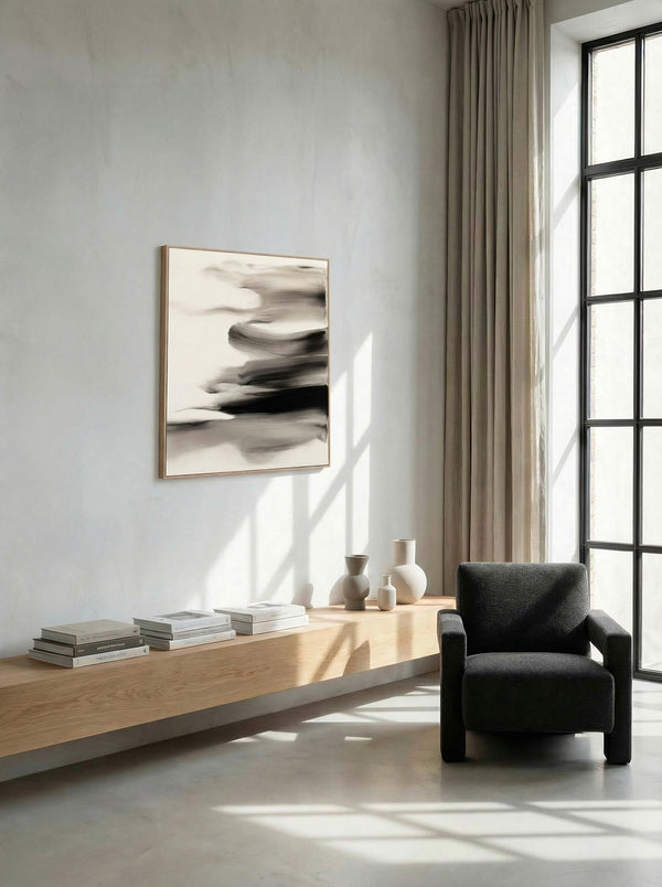Lightfall, Framed printing bamin canvas, H100xW80xD3.8cm, Black/white Styled